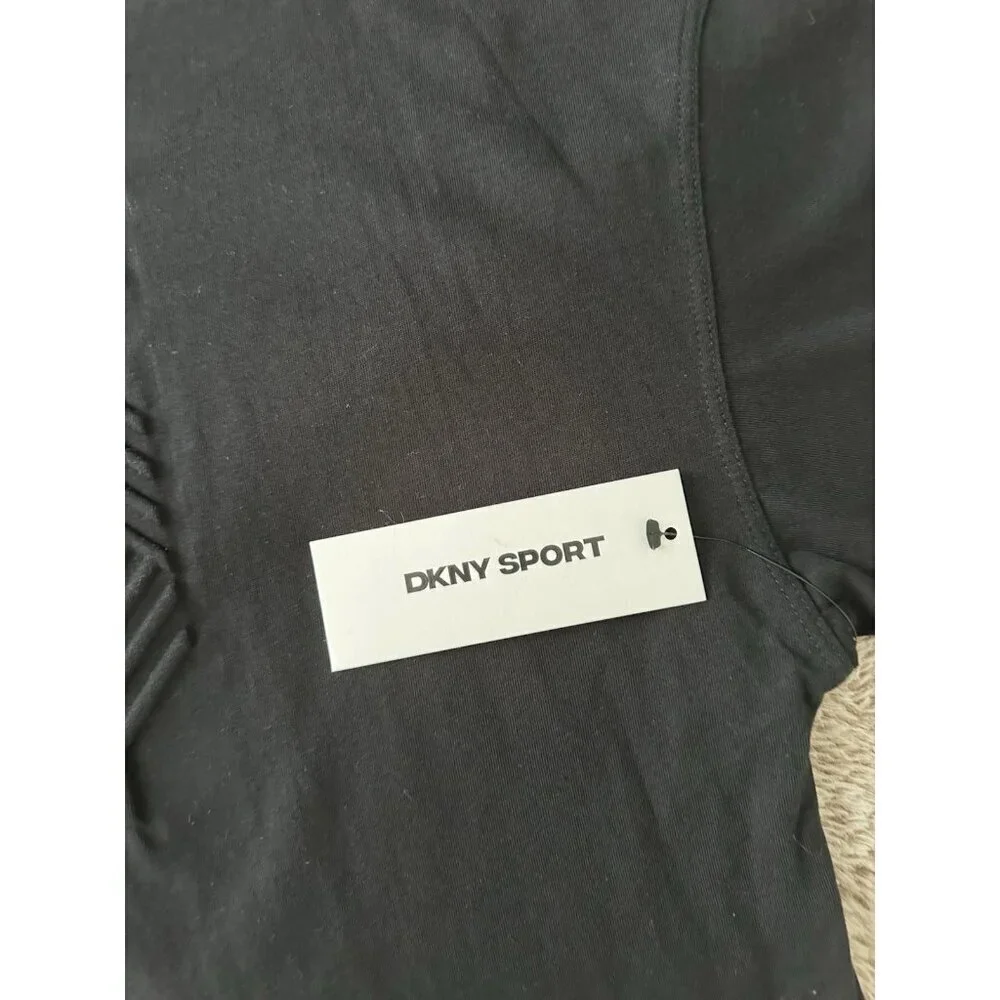 DKNY Sport Women's Cotton Embossed Logo High-Low T-Shirt Black XS New